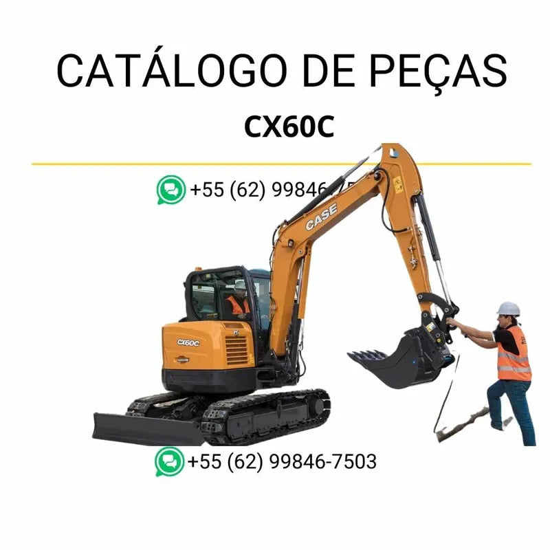 Catálogo de peças CASE CX60C em PDF, com ilustrações técnicas e identificação completa dos componentes da mini-escavadeira TIER 4.
