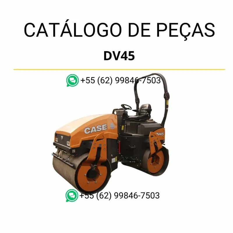 Catálogo de peças CASE DV45 em PDF com detalhes do conjunto de rolamento vibratório, trazendo ilustrações técnicas e identificação completa dos componentes