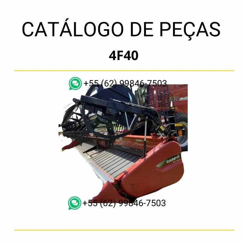 Catálogo de peças da plataforma Draper Flex Case 4F40 40FT (2019) em PDF, com ilustrações detalhadas e lista completa de componentes originais.