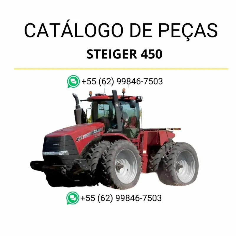Catálogo de peças CASE IH Steiger 450 Dup Trac 2010-2014 em PDF, com diagramas técnicos detalhados, vistas explodidas e lista completa de componentes originais do trator.