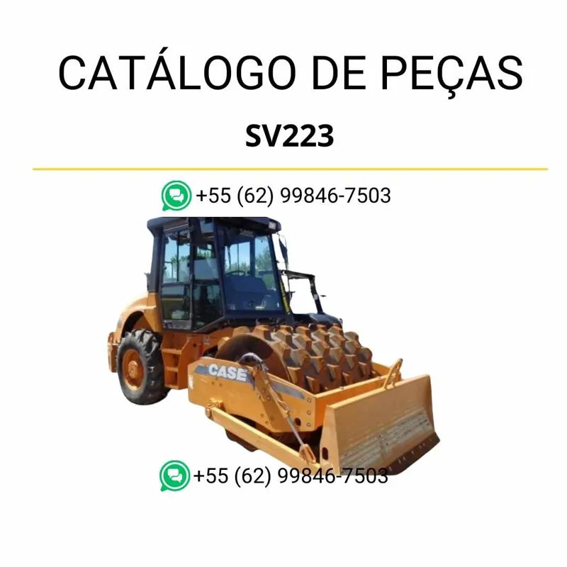 Catálogo de peças CASE SV223 em PDF com foco no rolamento vibratório, incluindo diagramas técnicos e identificação completa de componentes