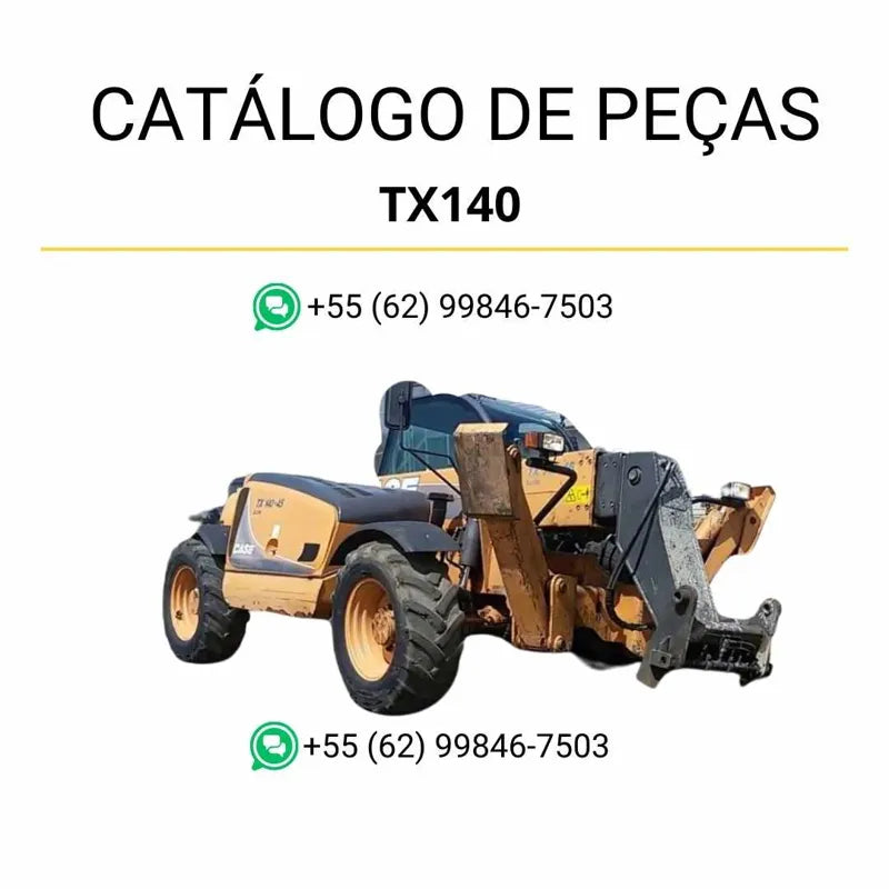 Catálogo de peças CASE TX140 em PDF, com ilustrações técnicas e identificação completa dos componentes do empilhador telescópico.