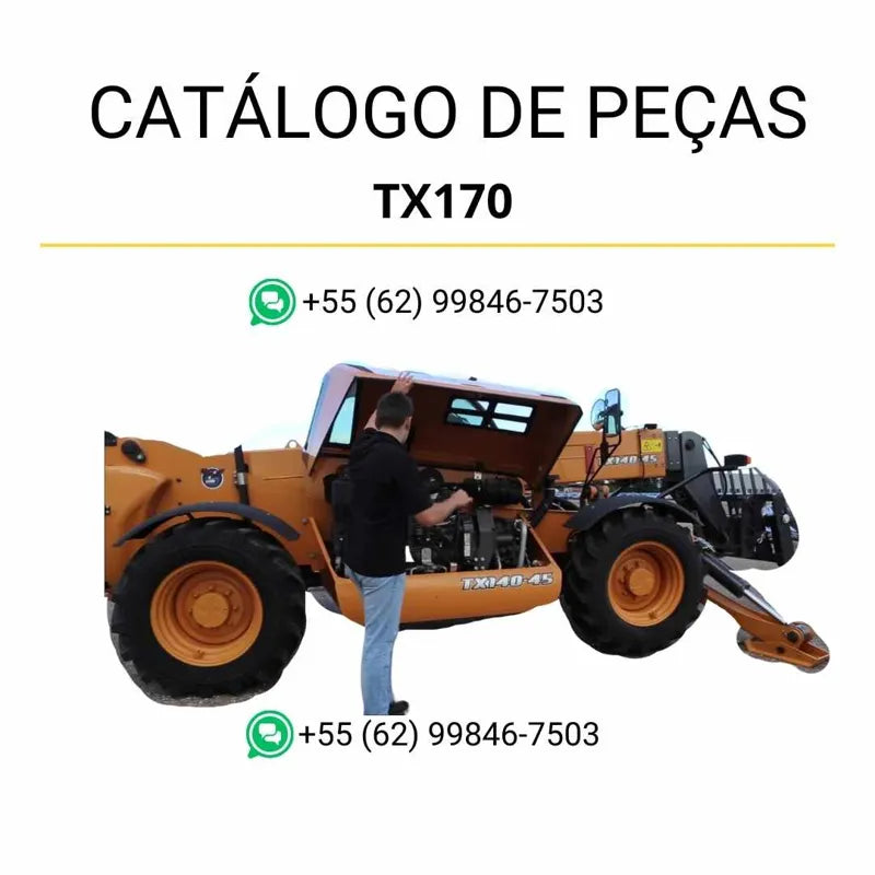 Catálogo de peças CASE TX170 em PDF, com vistas explodidas e identificação completa dos componentes do empilhador telescópico.