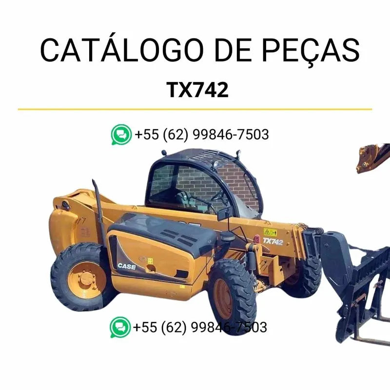 Catálogo de peças CASE TX742 em PDF, com diagramas completos e identificação técnica do empilhador telescópico.