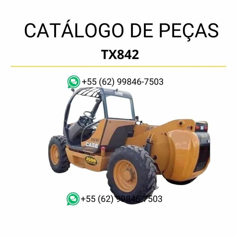 Catálogo de peças CASE TX842 em PDF, com ilustrações técnicas detalhadas e identificação completa dos componentes do empilhador telescópico.