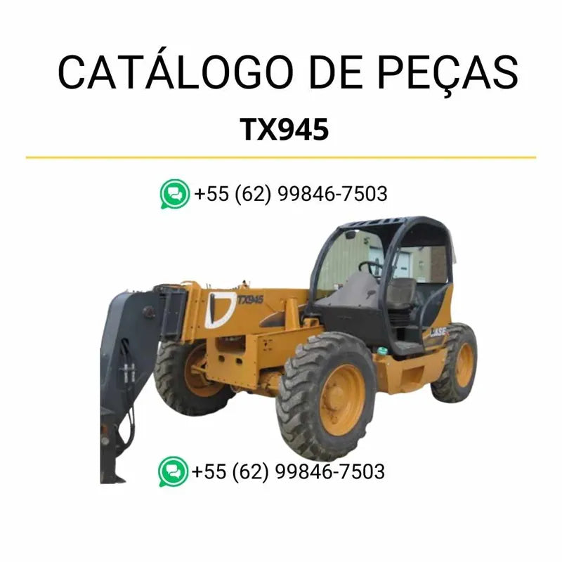 Catálogo de peças CASE TX945 em PDF, com diagramas técnicos e identificação completa dos componentes do empilhador telescópico.