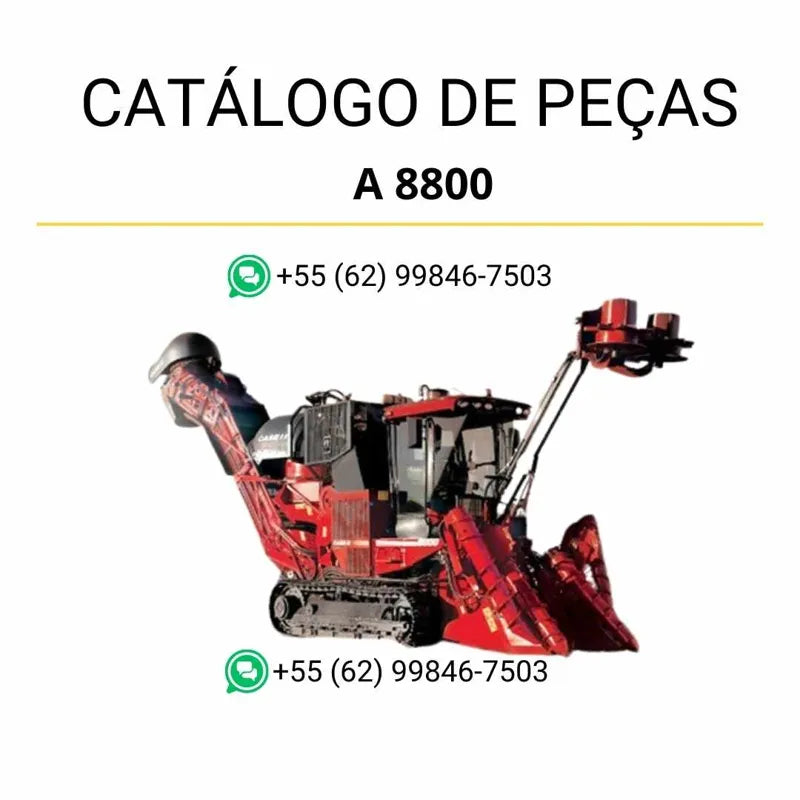 Catálogo de peças Case IH A8000 e A8800 em PDF, com vistas técnicas detalhadas e identificação completa dos componentes da colhedora.