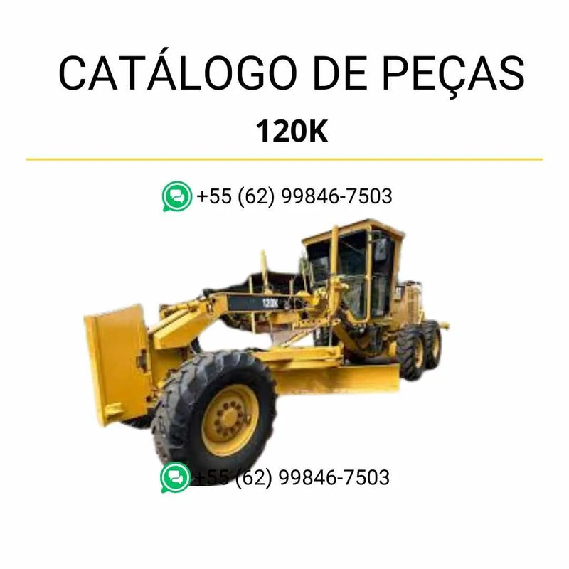 Catálogo de peças Caterpillar 120K em PDF com ilustrações detalhadas e lista completa de componentes originais da motoniveladora para manutenção precisa.