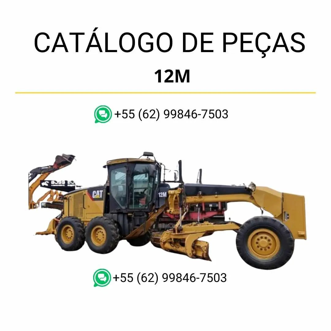 Catálogo de peças Caterpillar 12M motoniveladora em PDF com ilustrações técnicas e lista detalhada de componentes originais.