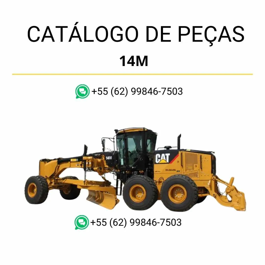 Catálogo de peças Caterpillar 14M motoniveladora em PDF com diagramas técnicos completos e identificação detalhada dos componentes originais.