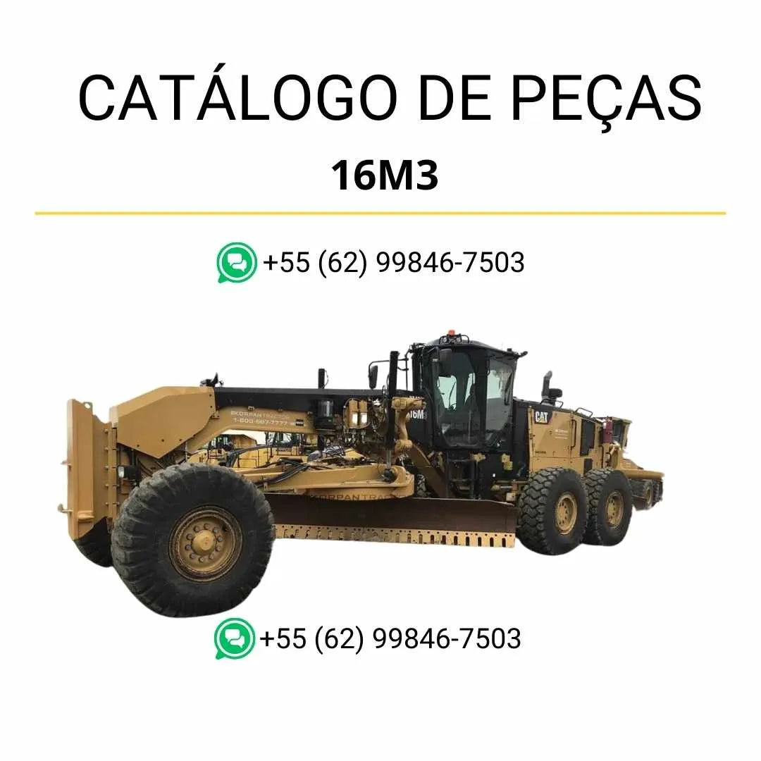 Catálogo de peças Caterpillar 16M3 motoniveladora em PDF com diagramas técnicos e lista completa de componentes originais.