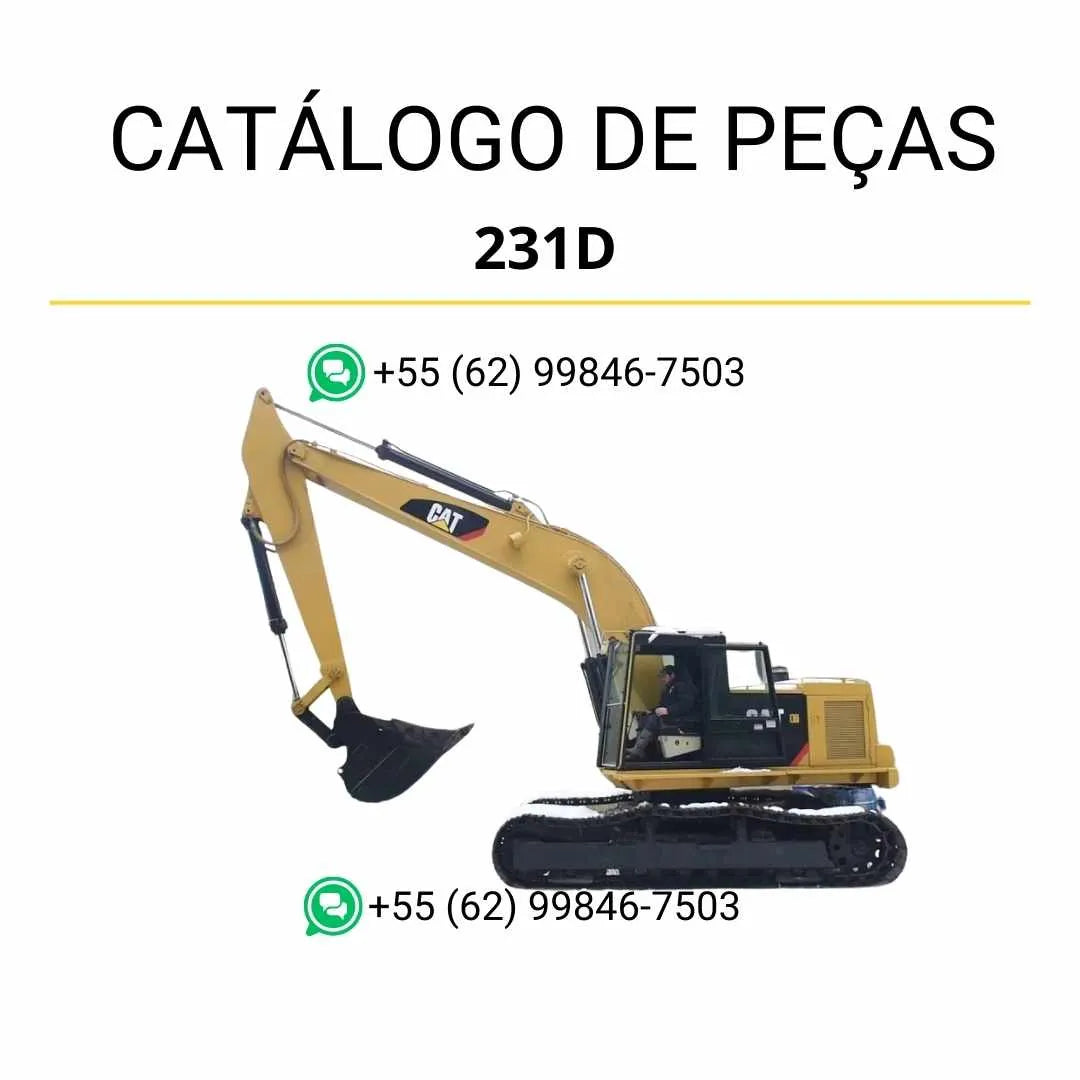 Catálogo de peças Caterpillar 231D em PDF para escavadeira, com ilustrações técnicas e lista detalhada de componentes originais.