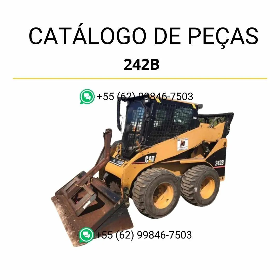 Catálogo de peças Caterpillar 242B em PDF com diagramas detalhados e identificação precisa dos componentes originais da mini carregadeira.