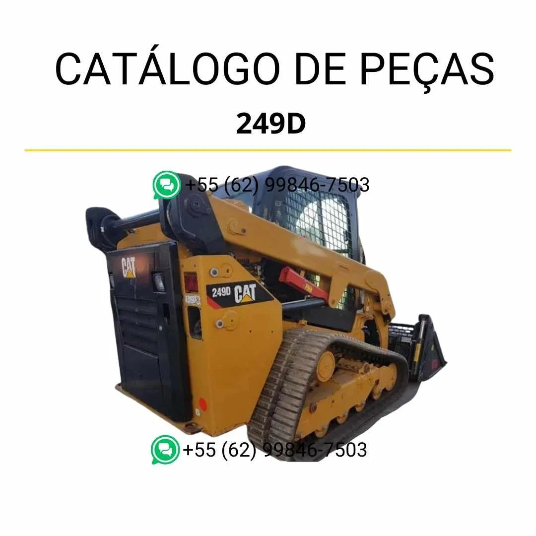 Catálogo de peças Caterpillar 249D em PDF com ilustrações técnicas e identificação precisa dos componentes da mini carregadeira compacta.