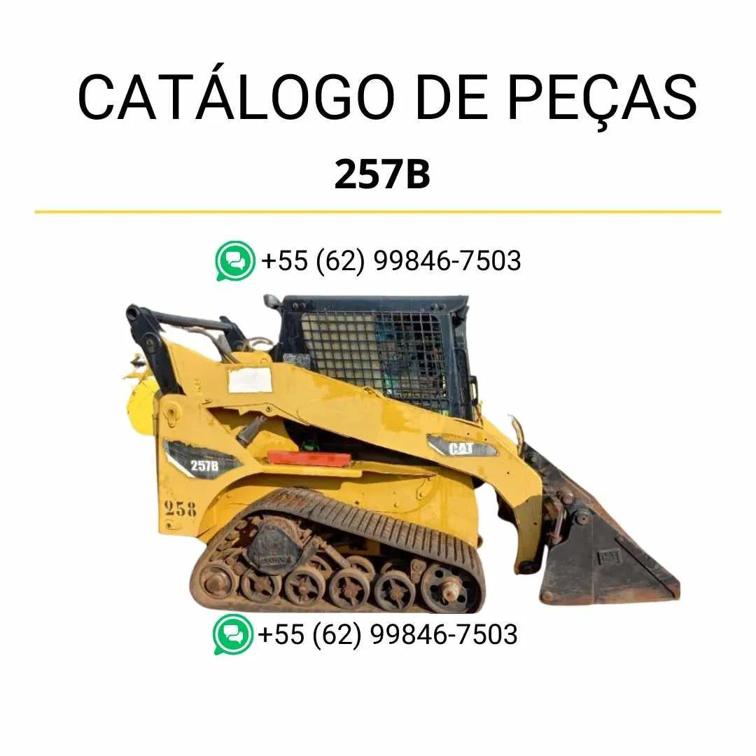 Catálogo de Peças Caterpillar 257B em PDF com diagramas explodidos e lista detalhada de componentes originais da mini carregadeira.
