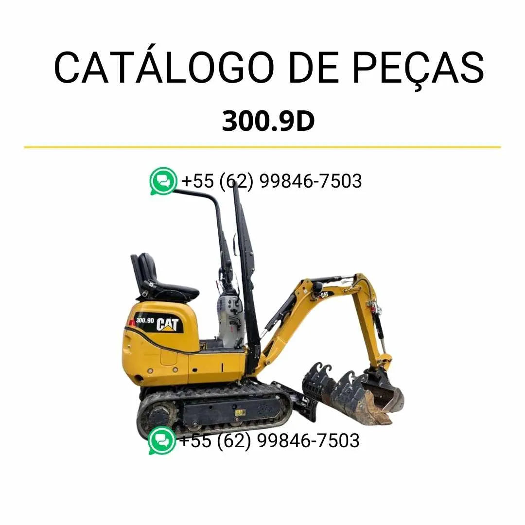 Catálogo de peças Caterpillar 300.9D mini escavadeira hidráulica em PDF com ilustrações detalhadas, vistas explodidas e lista de componentes originais.