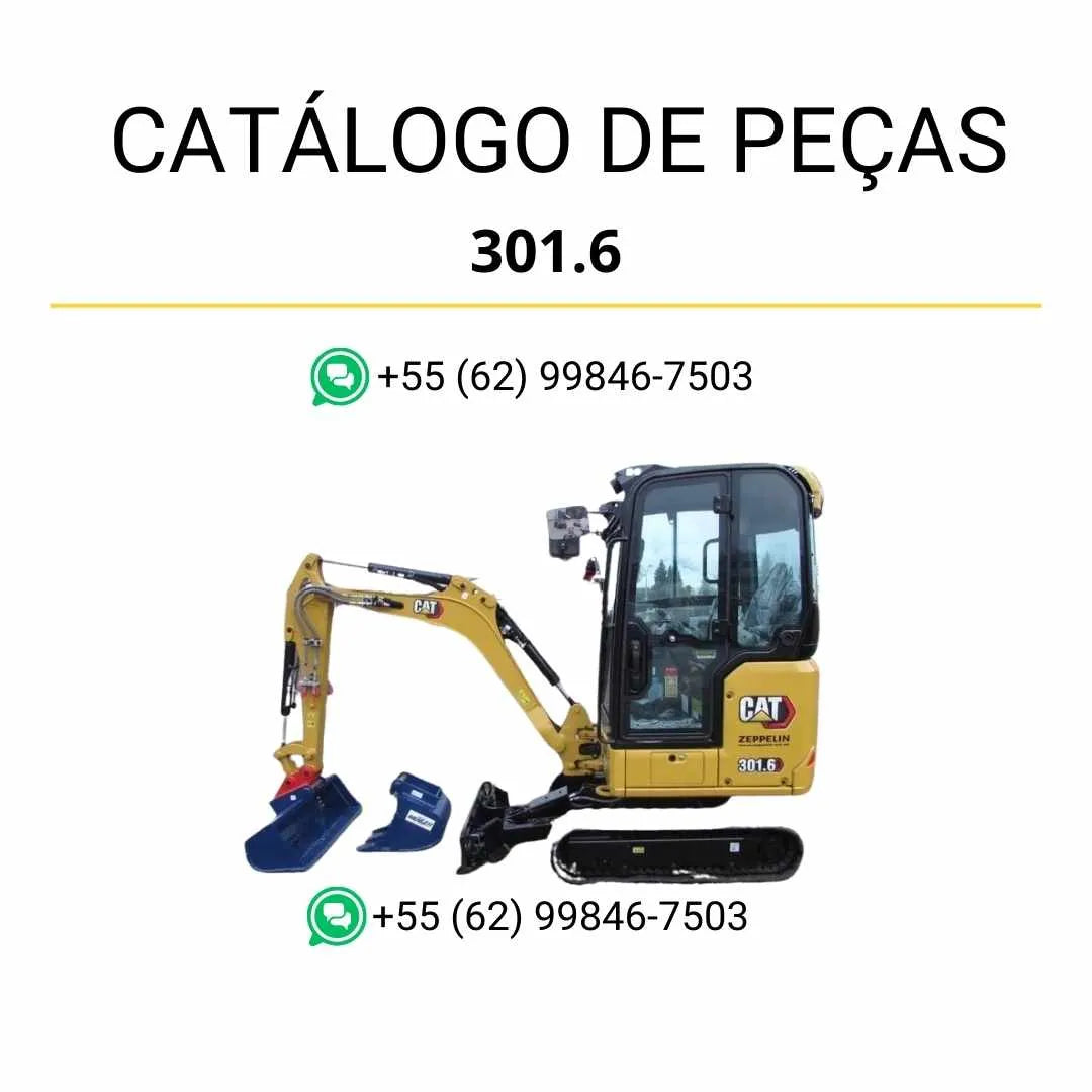 Catálogo de peças Caterpillar 301.6 mini escavadeira hidráulica em PDF com ilustrações técnicas detalhadas e lista completa de componentes originais.