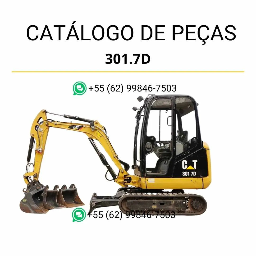 Catálogo de peças Caterpillar 301.7D mini escavadeira hidráulica em PDF com ilustrações técnicas detalhadas e lista completa de componentes originais.