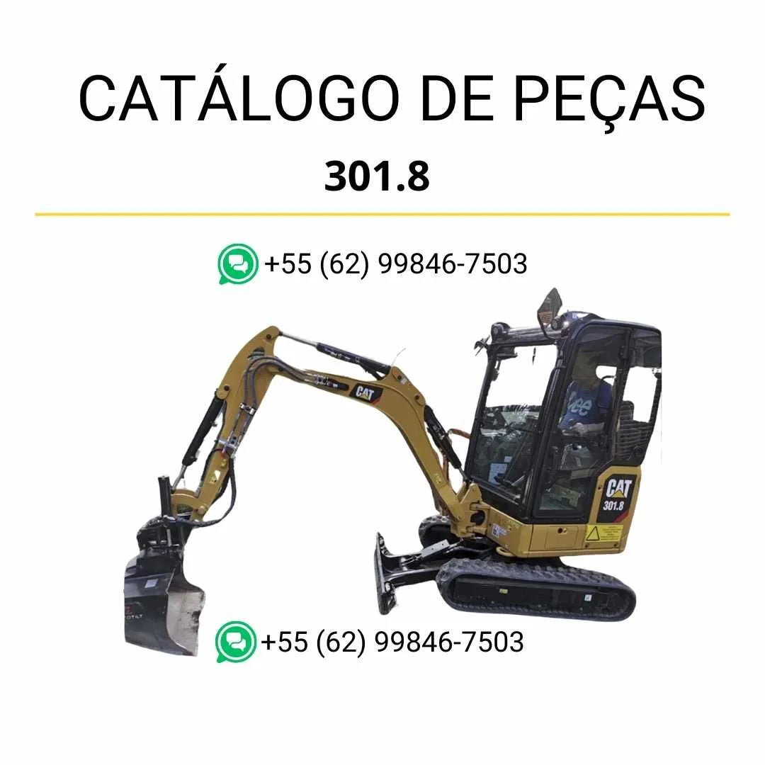 Catálogo de peças Caterpillar 301.8 mini escavadeira hidráulica em PDF com ilustrações técnicas detalhadas e lista completa de componentes originais.