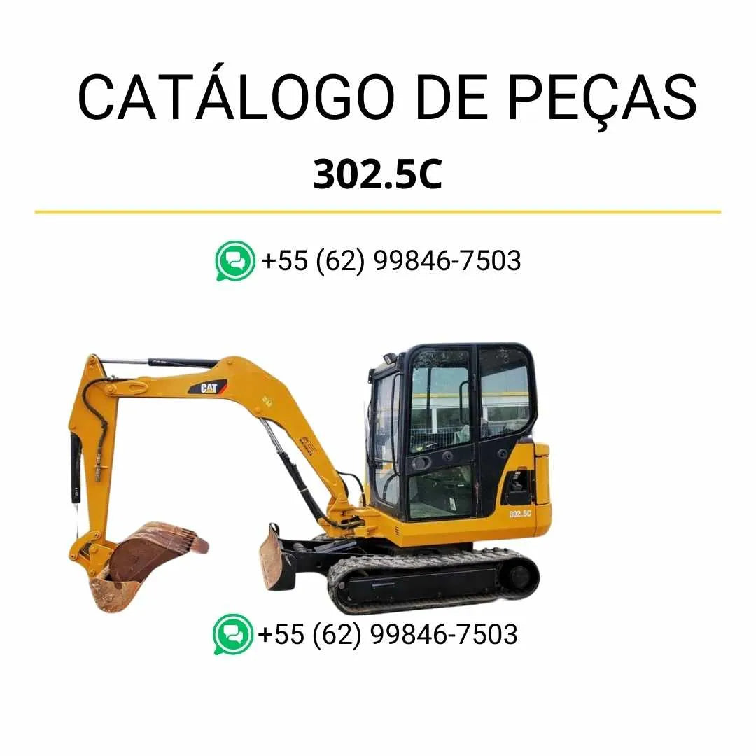 Catálogo de peças Caterpillar 302.5C mini escavadeira hidráulica em PDF com diagramas completos, vistas explodidas e identificação detalhada de componentes originais.