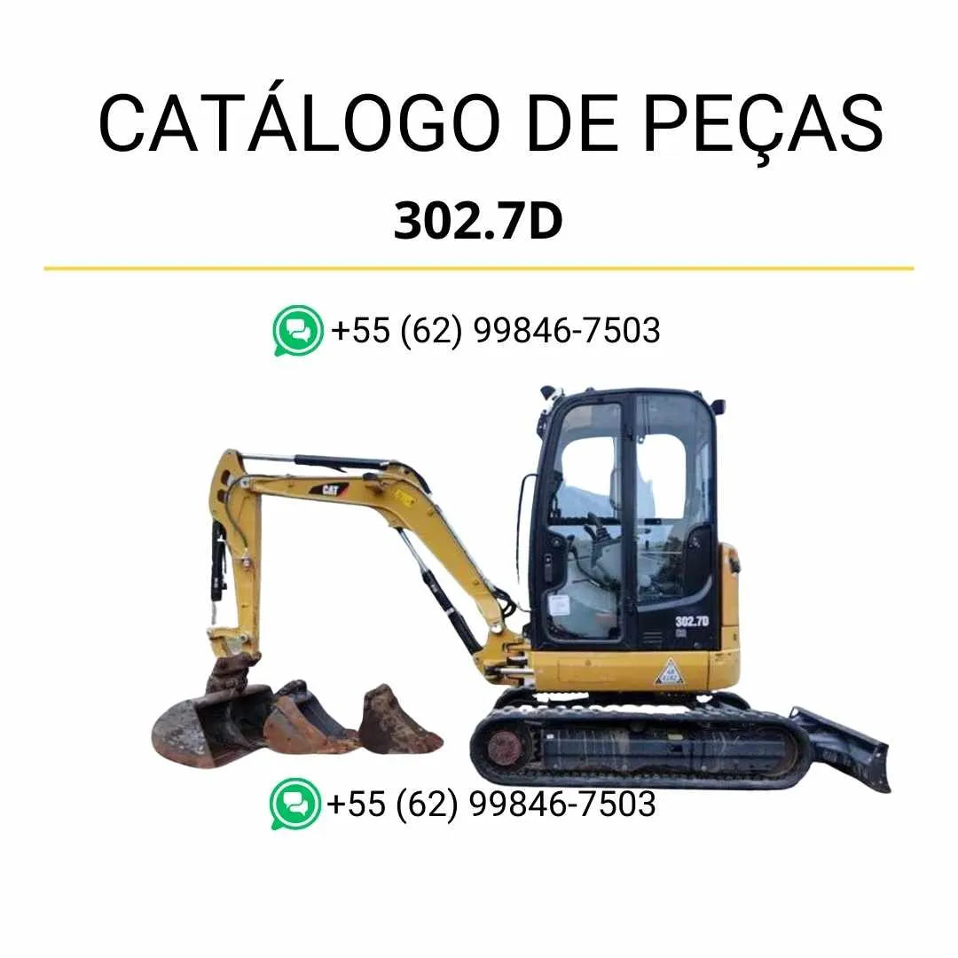 Catálogo de peças Caterpillar 302.7D mini escavadeira hidráulica em PDF com ilustrações técnicas detalhadas e lista completa de componentes originais.
