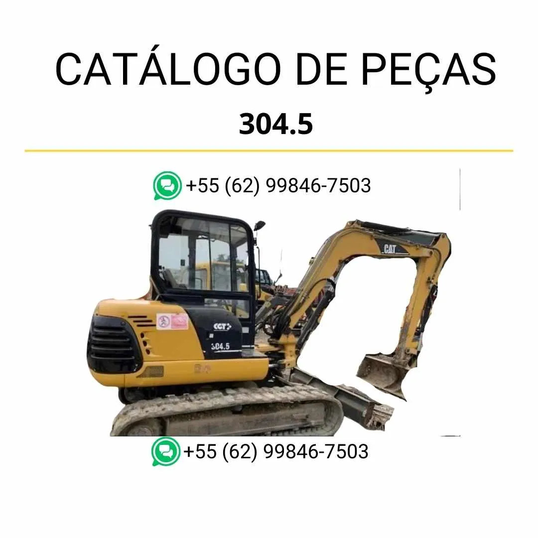 Catálogo de peças Caterpillar 304.5 mini escavadeira hidráulica em PDF com ilustrações detalhadas, vistas explodidas e códigos originais de componentes.