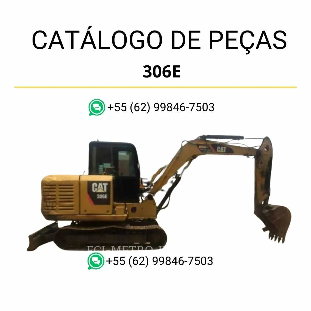 Catálogo de peças Caterpillar 306E mini escavadeira hidráulica em PDF com ilustrações detalhadas, códigos originais e vistas explodidas de componentes.