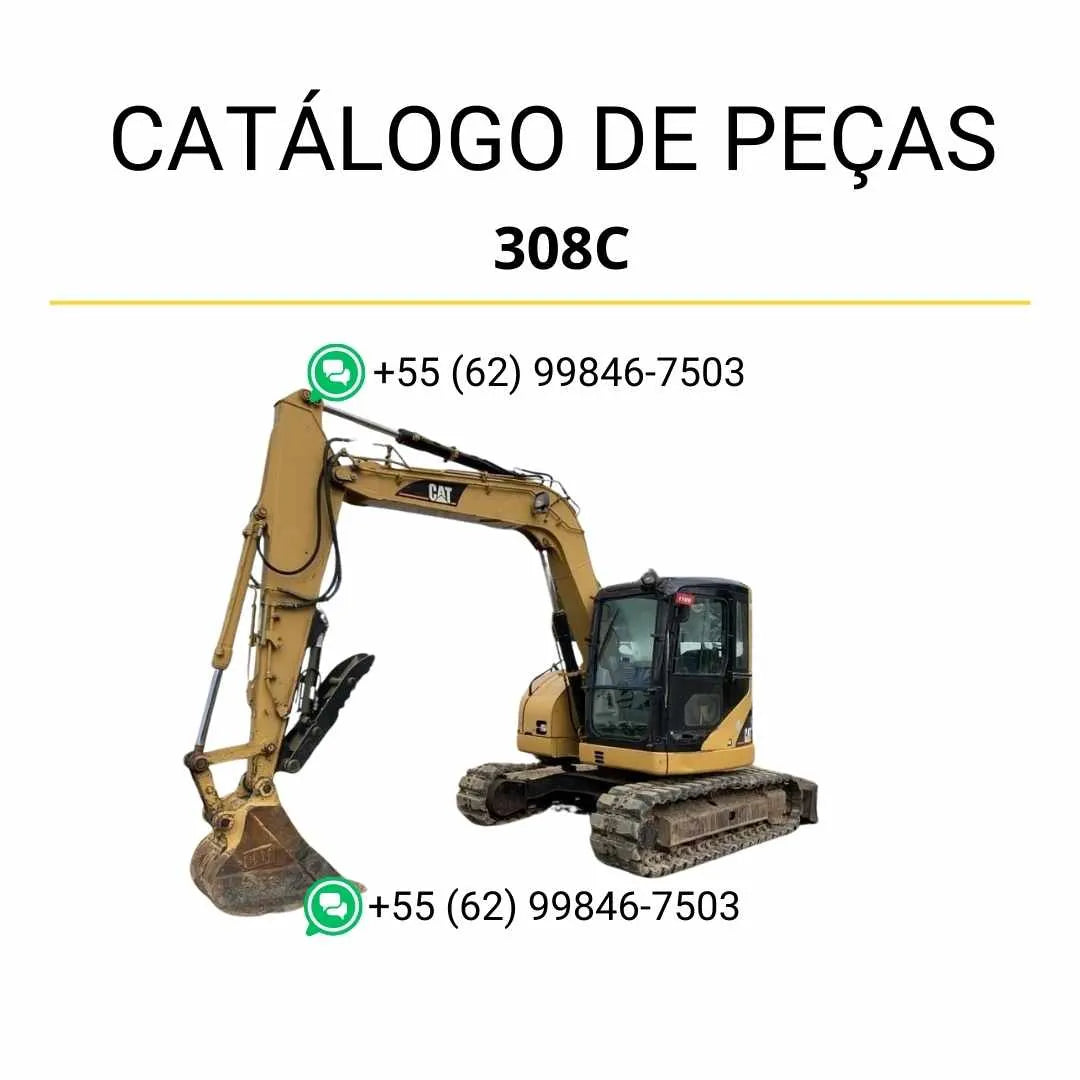 Catálogo de peças Caterpillar 308C mini escavadeira hidráulica em PDF com ilustrações técnicas detalhadas e lista completa de componentes originais.