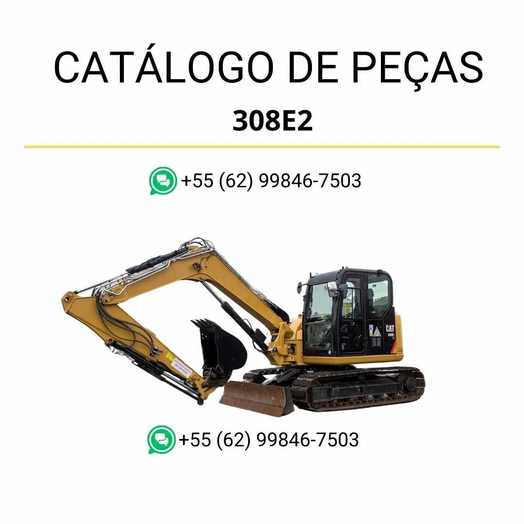 Catálogo de peças Caterpillar 308E2 mini escavadeira hidráulica em PDF com ilustrações detalhadas e lista completa de componentes originais.