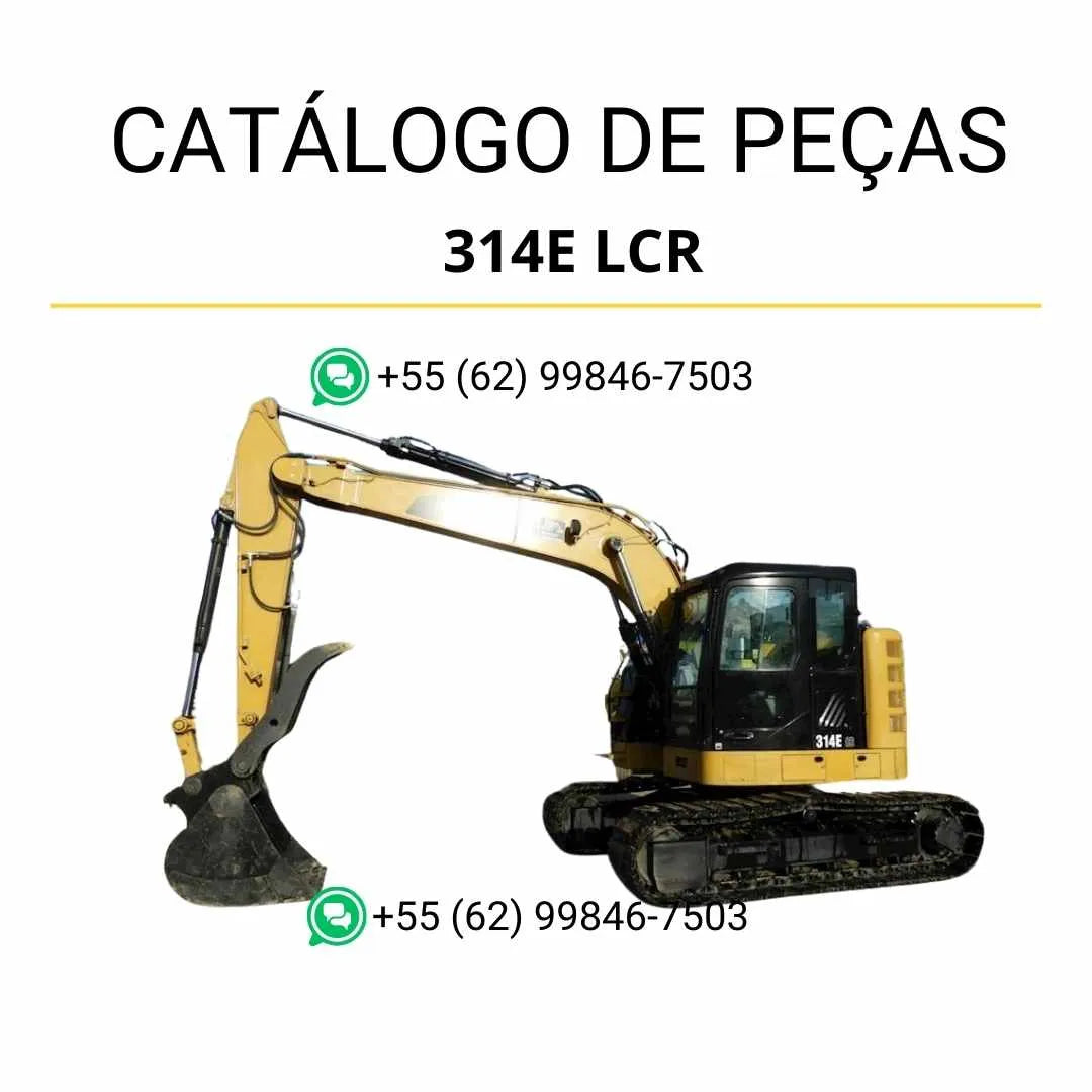 Catálogo de peças Caterpillar 314E CR em PDF com ilustrações técnicas e lista detalhada de componentes originais da escavadeira.