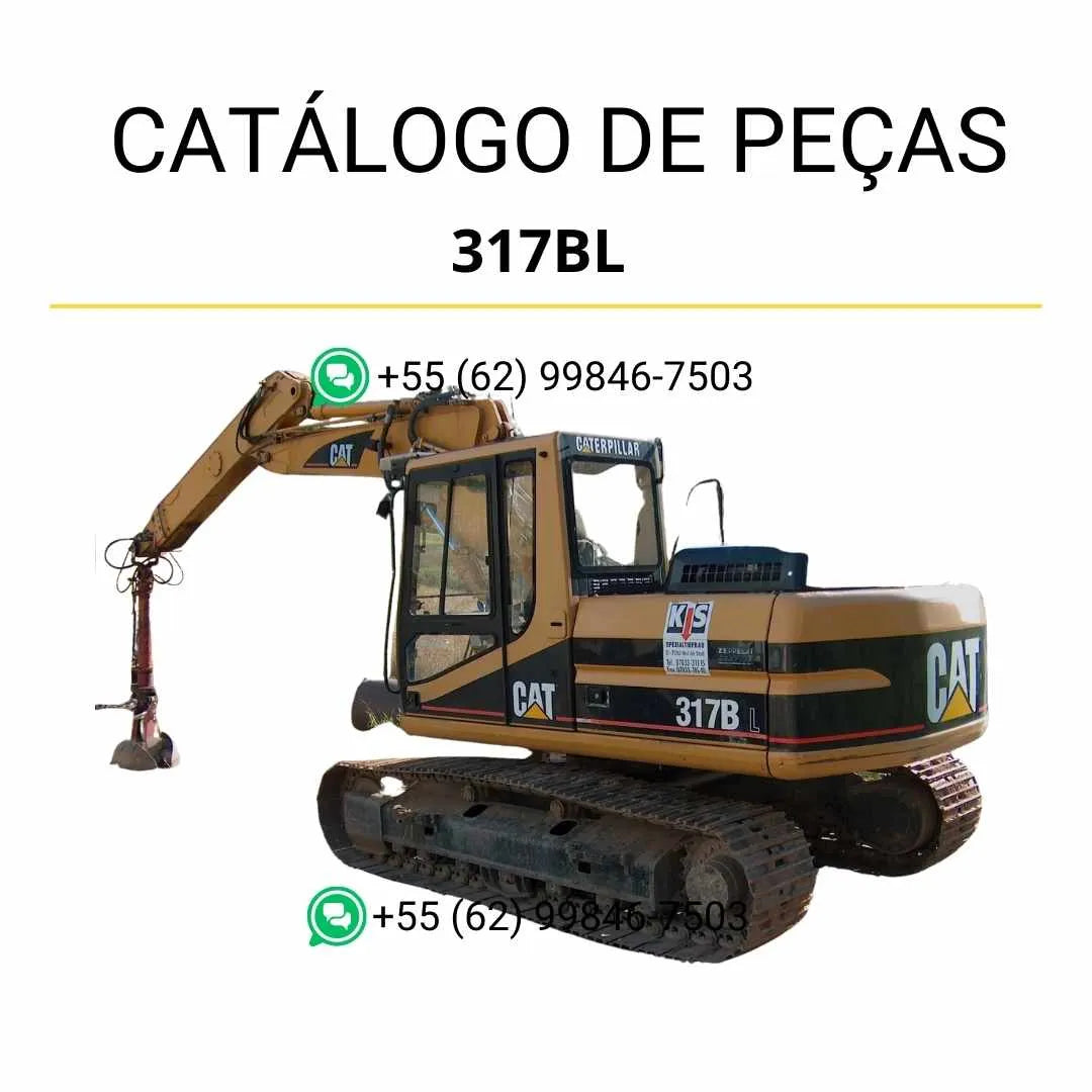 Catálogo de peças Caterpillar 317B L em PDF com ilustrações detalhadas e lista completa dos componentes originais da escavadeira hidráulica.
