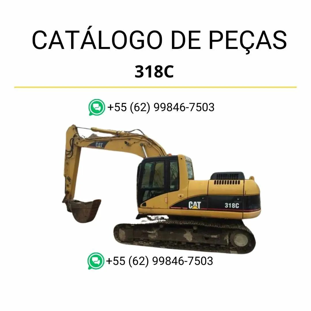 Catálogo de peças Caterpillar 318C em PDF com diagramas técnicos detalhados e lista completa dos componentes originais da escavadeira.