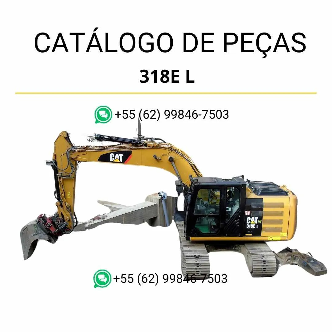 Catálogo de peças Caterpillar 318E L em PDF com diagramas técnicos detalhados e identificação completa dos componentes originais da escavadeira.