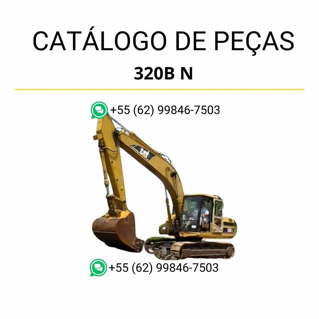 Catálogo de peças Caterpillar 320B N em PDF com diagramas técnicos detalhados e lista completa dos componentes originais da escavadeira.