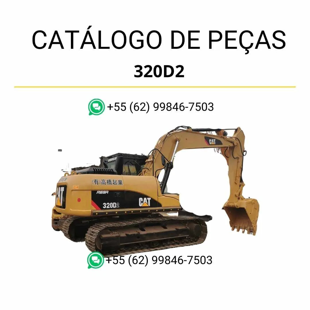 Catálogo de peças Caterpillar 320D2 em PDF com diagramas ilustrados e identificação detalhada de todos os componentes da escavadeira.