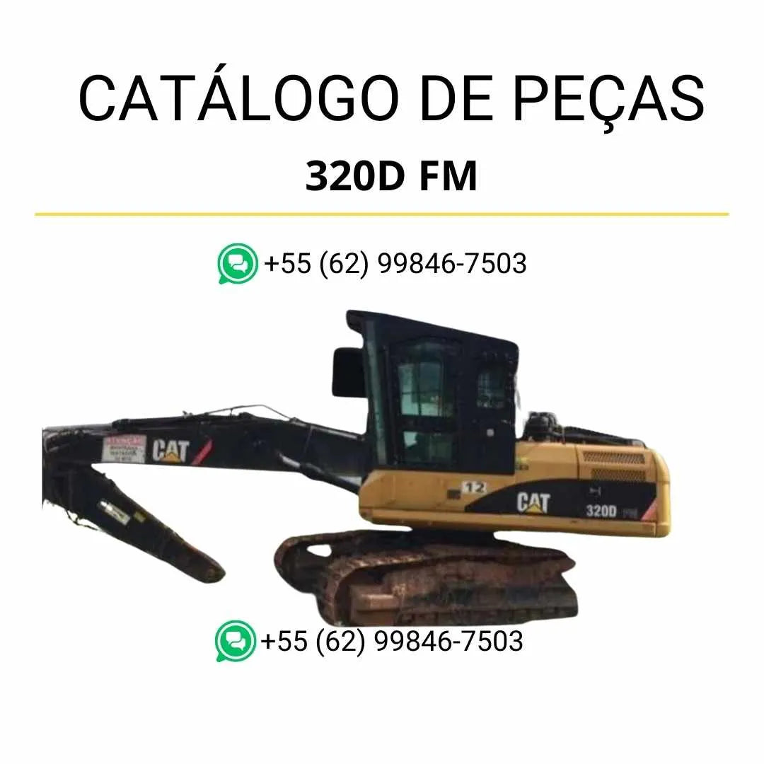 Catálogo de peças Caterpillar 320D FM em PDF com diagramas técnicos detalhados e lista completa de componentes originais da máquina florestal.