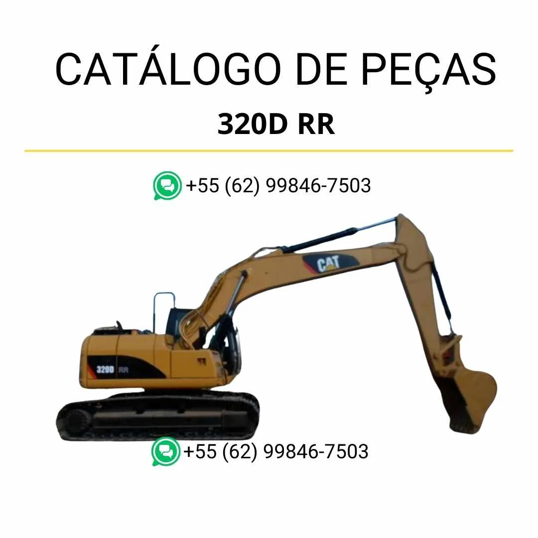 Catálogo de peças Caterpillar 320D RR em PDF com ilustrações detalhadas e lista completa dos componentes originais da escavadeira.