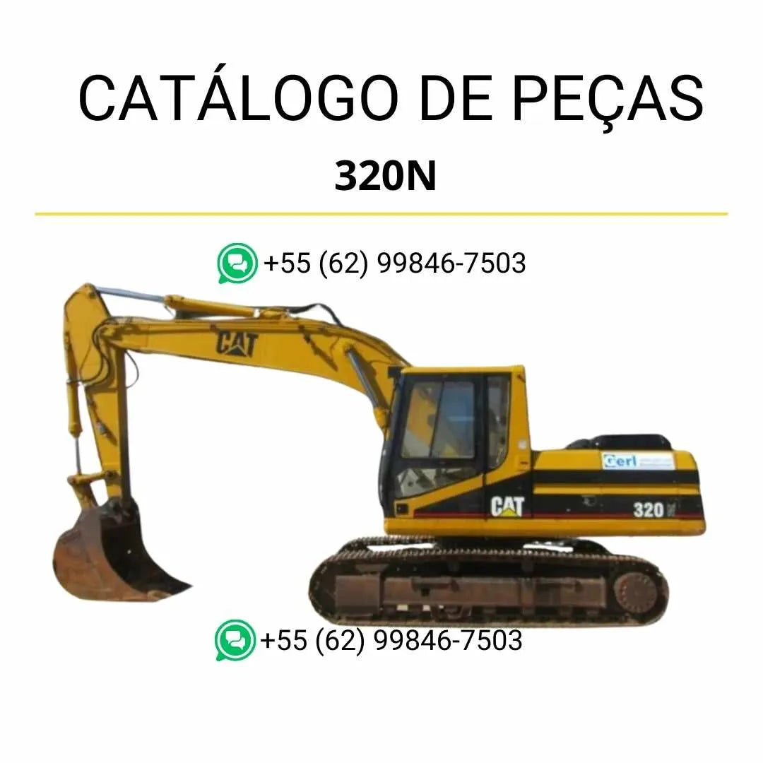 Catálogo de peças Caterpillar 320N em PDF com diagramas técnicos detalhados e lista completa de componentes originais da escavadeira.