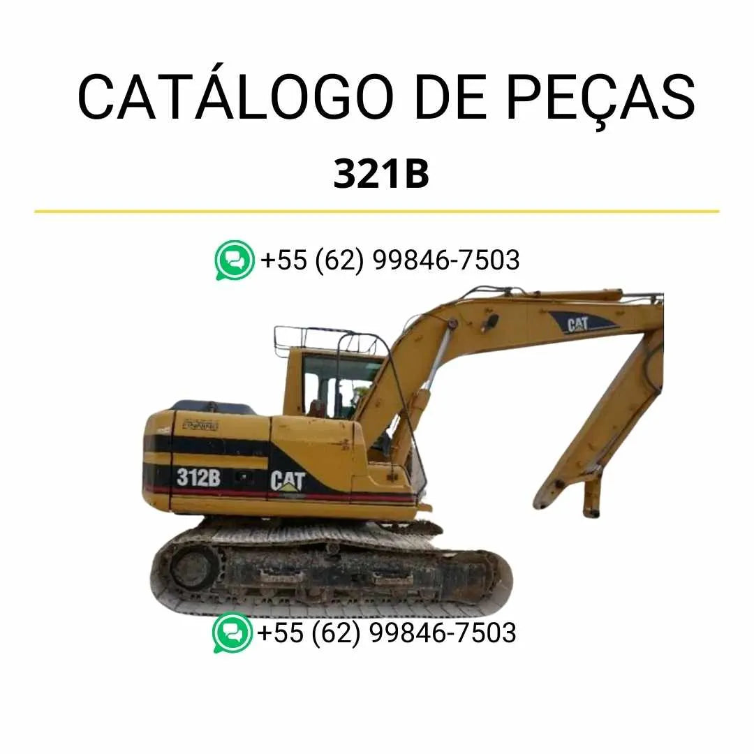 Catálogo de peças Caterpillar 321B em PDF com diagramas técnicos detalhados e lista completa de componentes originais da escavadeira.