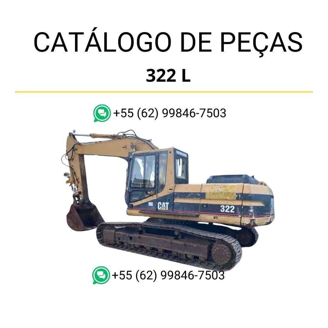 Catálogo de peças Caterpillar 322 L em PDF com ilustrações técnicas detalhadas e identificação completa de componentes originais da escavadeira.