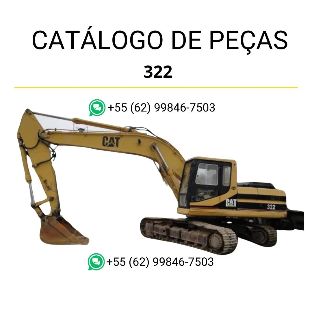 Catálogo de peças Caterpillar 322 em PDF com ilustrações técnicas detalhadas e lista completa de componentes originais da escavadeira.