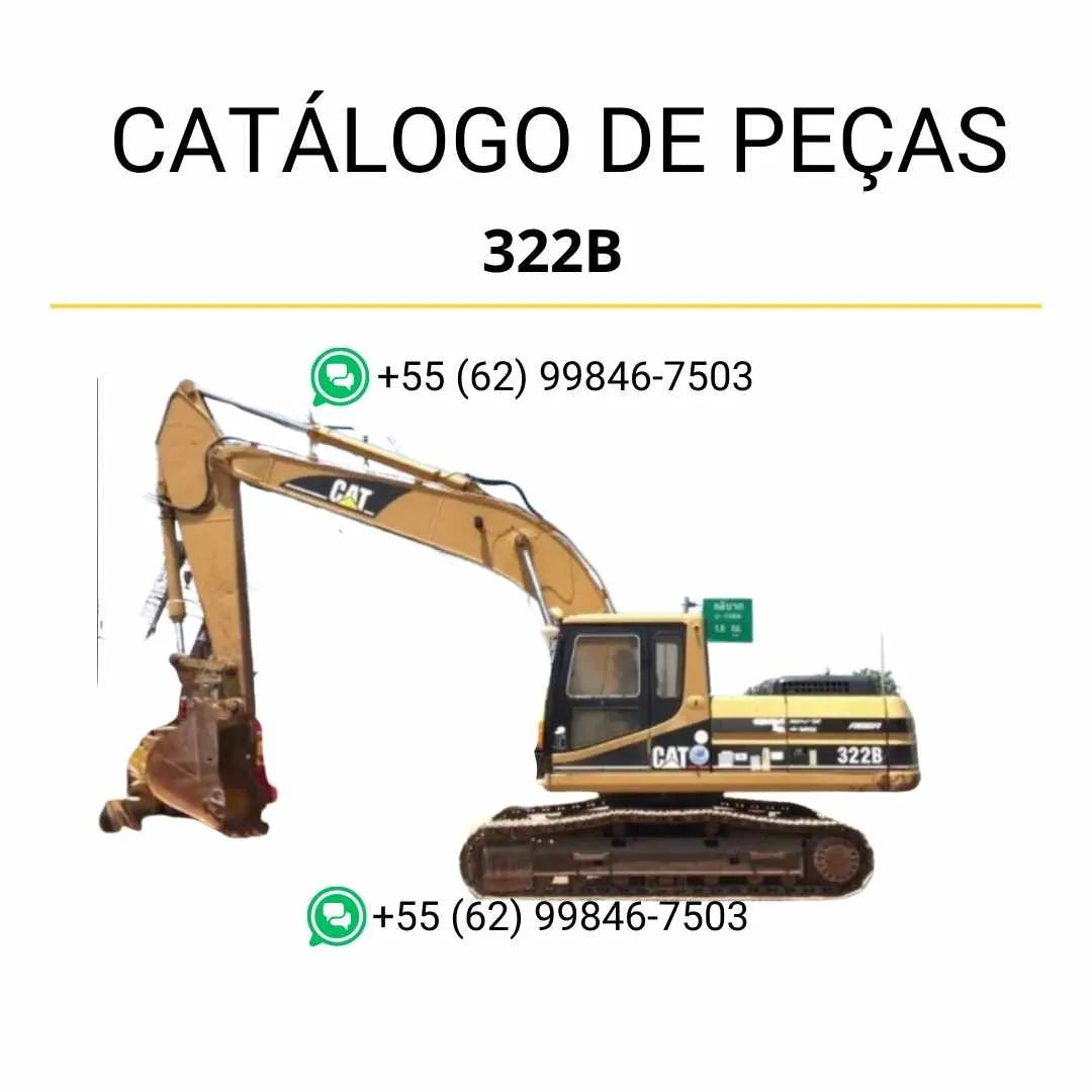 Catálogo de peças Caterpillar 322B em PDF com ilustrações técnicas detalhadas e identificação completa dos componentes da escavadeira.