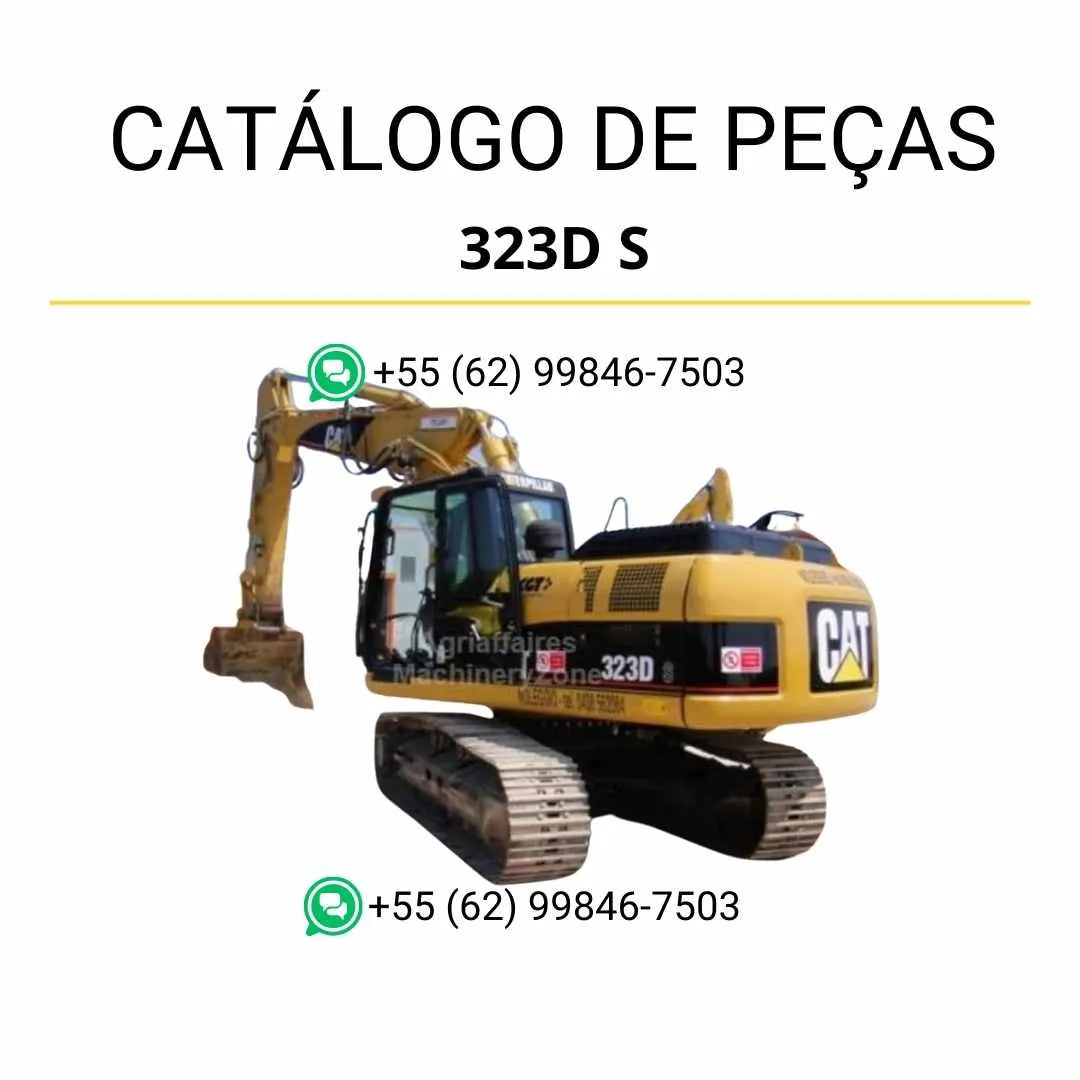 Catálogo de peças Caterpillar 323D S em PDF com ilustrações detalhadas e referências originais para manutenção completa da escavadeira.