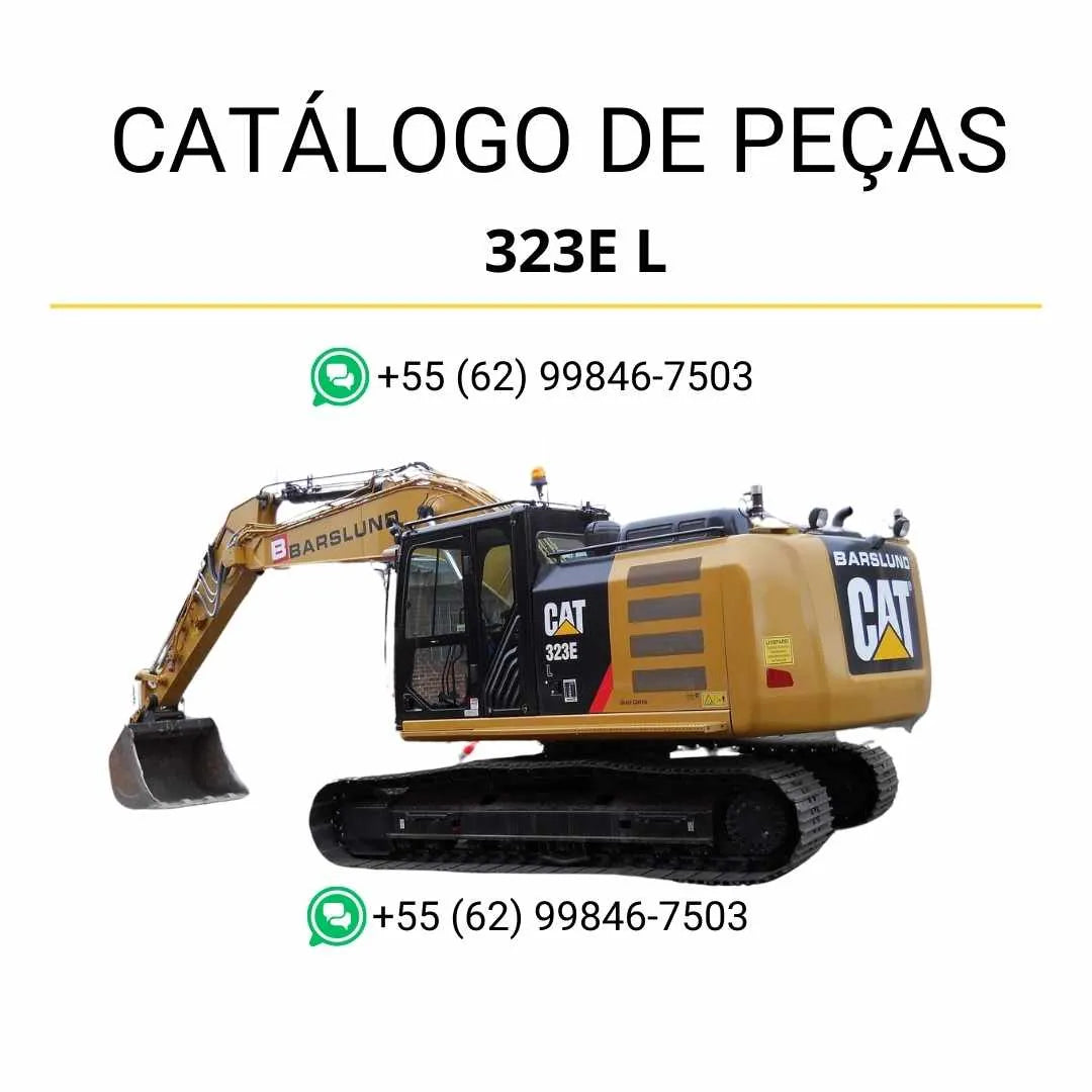 Catálogo de peças Caterpillar 323E L em PDF com ilustrações detalhadas e lista completa de componentes originais da escavadeira.