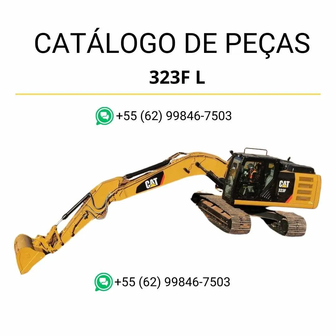 Catálogo de peças Caterpillar 323F L em PDF com ilustrações detalhadas e referências completas dos componentes originais da escavadeira.