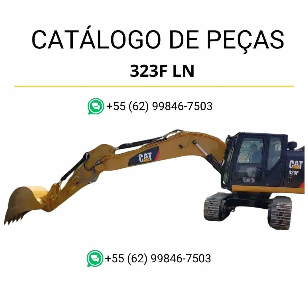 Catálogo de peças Caterpillar 323F LN em PDF com ilustrações técnicas e lista completa de componentes originais da escavadeira.