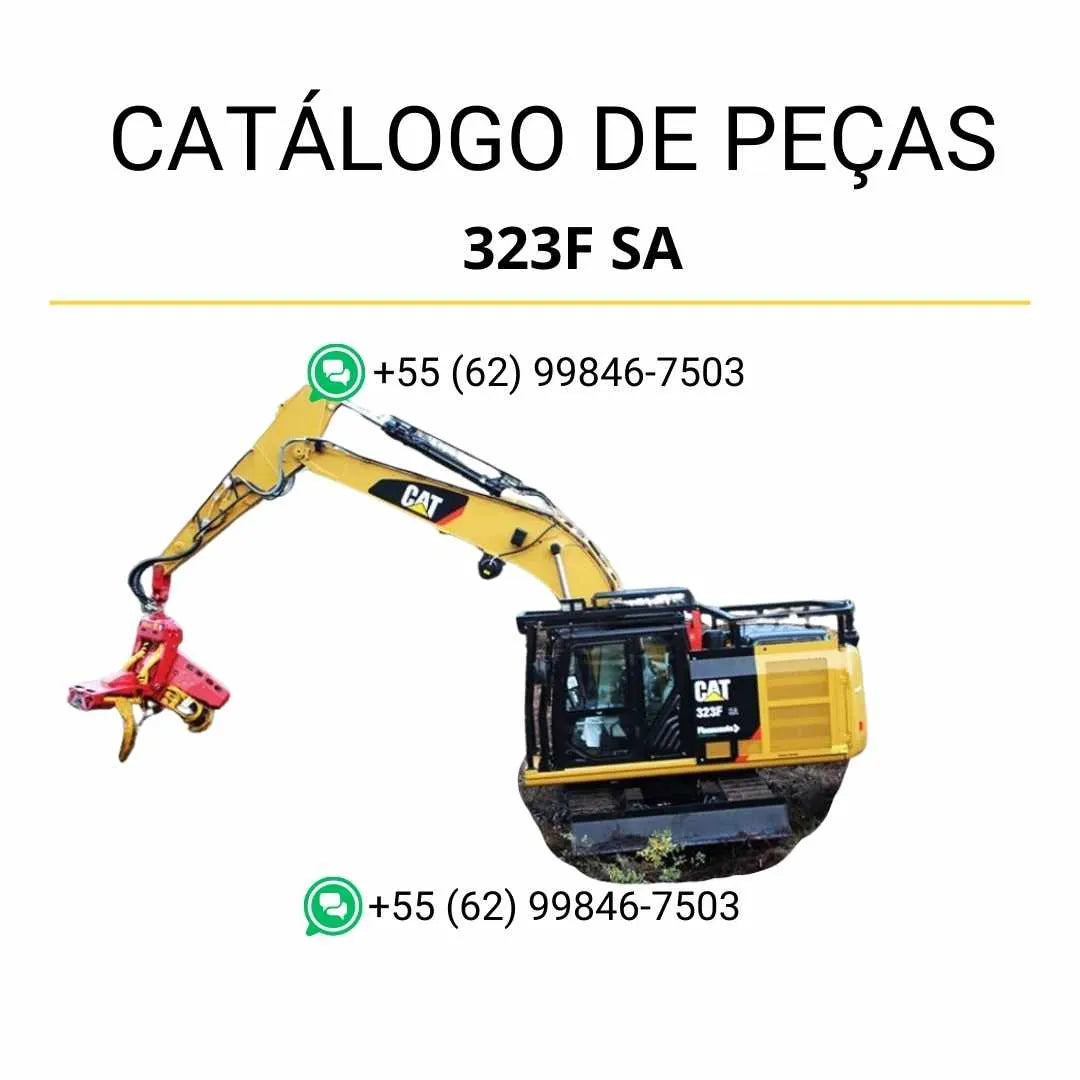 Catálogo de peças Caterpillar 323F SA em PDF com ilustrações técnicas e identificação detalhada dos componentes originais.