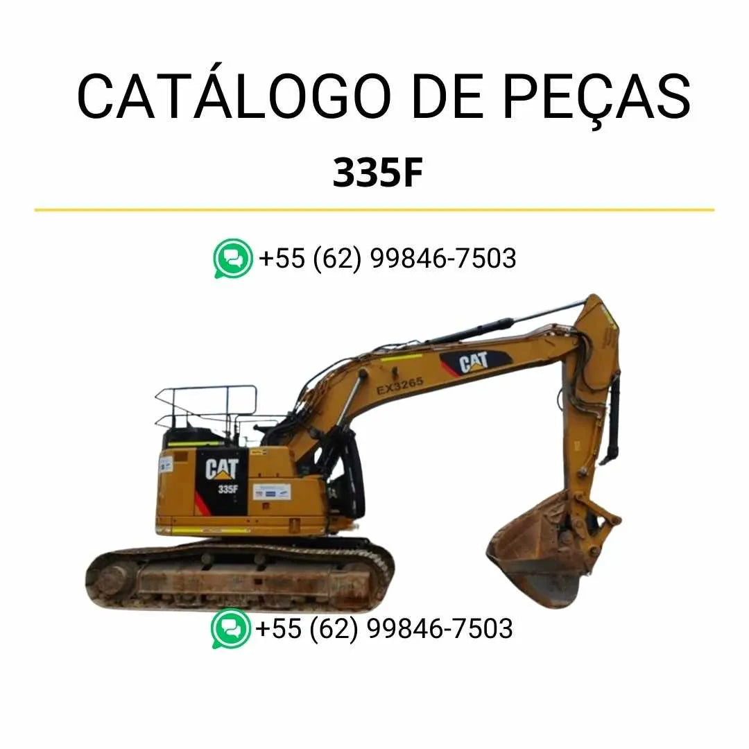 Catálogo de peças Caterpillar 335F escavadeira em PDF com ilustrações técnicas detalhadas e lista completa de componentes originais.