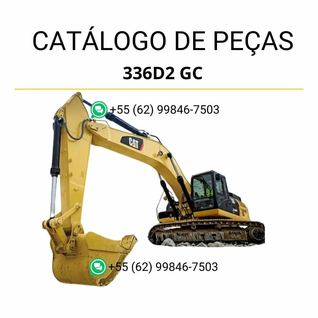 Catálogo de peças Caterpillar 336D2 GC escavadeira em PDF com ilustrações detalhadas e lista completa de componentes originais.