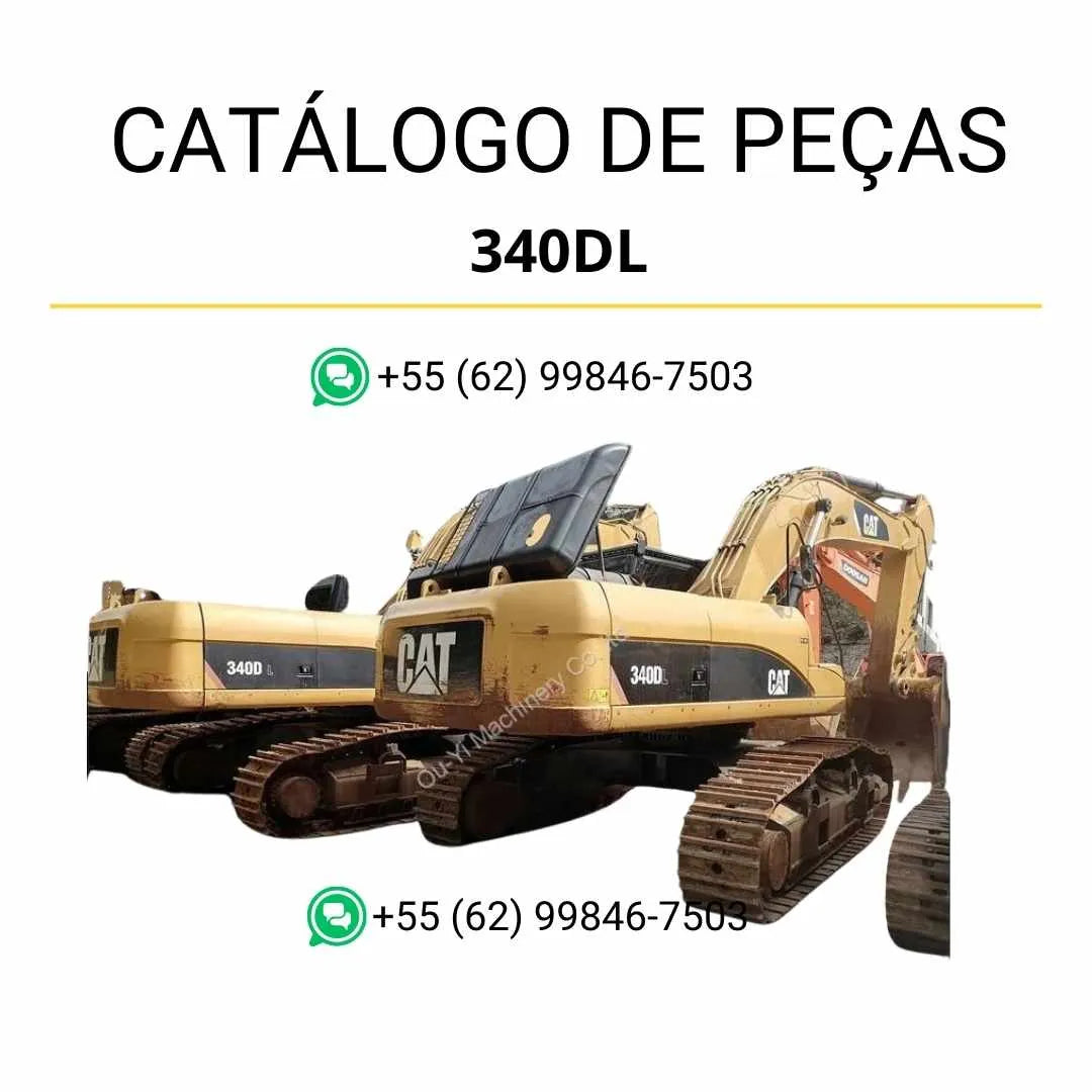 Catálogo de peças Caterpillar 340D L escavadeira em PDF com diagramas ilustrativos e lista completa de componentes originais.